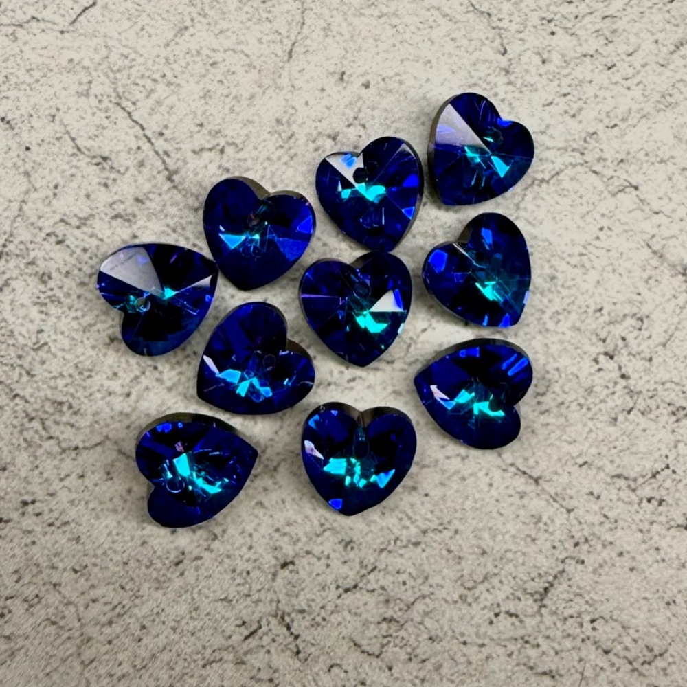 Set Of 10 Azure Blue Top Drilled Austrian Crystal Heart Charms (Style #5727)